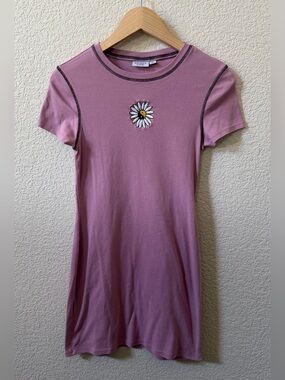 Mighty Fine (M) Embroidered Yin Yang Daisy Y2K Inspo Dress Dusty Rose 100%Cotton